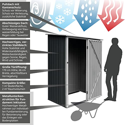 Geräteschrank Geräteschuppen Metall-Schrank Metall-Schuppen Garten-Schrank 130 cm x 80cm x 186 cm – Farbwahl (Grau / Anthrazit) - 6