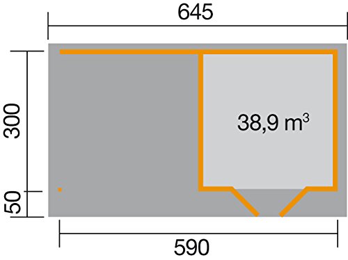 Weka Gartenhaus, Designhaus 126 B Größe 3, 28 mm, DT, Anbau 300 cm ohne RW, grau, 651x375x226 cm, 126.3030.45201 - 2