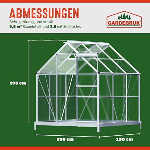 Aluminium Gewächshaus 5,85m³ mit Fundament Treibhaus Gartenhaus Frühbeet Pflanzenhaus Aufzucht 190x195cm ✔ Modellauswahl ✔verschiedene Größen ✔Fundament optional auswählbar - 4