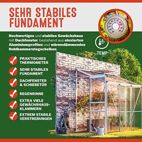 Beistell-Gewaechshaus 3,65 m³ Alu Fundament Stahlfundament Gartenhaus Pflanzenhaus Treibhaus - 2
