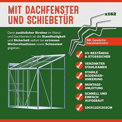 Beistell-Gewaechshaus 3,65 m³ Alu Fundament Stahlfundament Gartenhaus Pflanzenhaus Treibhaus - 3