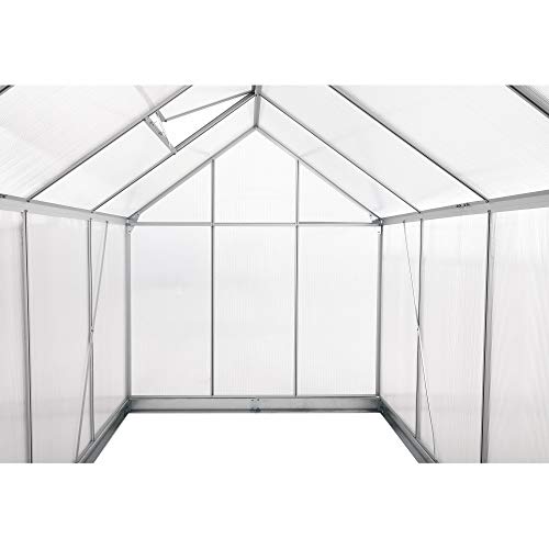 Zelsius – Aluminium Gewächshaus, Garten Treibhaus in verschiedenen Größen, mit Hohlkammerstegplatten, wahlweise mit Stahl-Fundament-Rahmen (190 x 250 cm – 6 mm Platten, mit Fundament) - 4