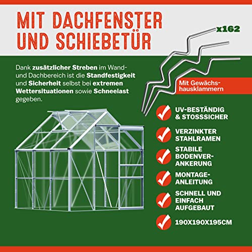 Aluminium Gewächshaus 5,85m³ / 7,6m³ Alu Gartenhaus Treibhaus Frühbeet - 9
