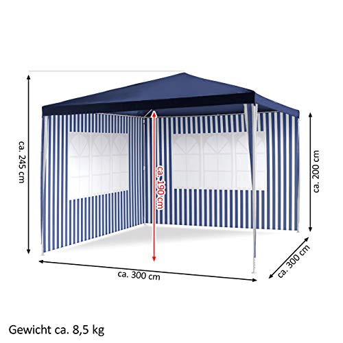 PE-Pavillon Partyzelt mit 2 Seitenteilen für Garten Terrasse Markt Camping Festival als Unterstand und Plane, wasserdicht 3 x 3 m blau - 7