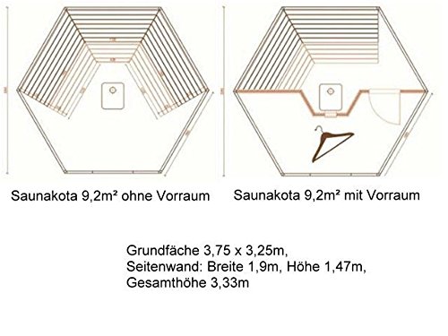 JUNIT SKF092V1 9,2 m2 Saunakota mit Vorraum, Fichte für ca. 6 Personen - 2